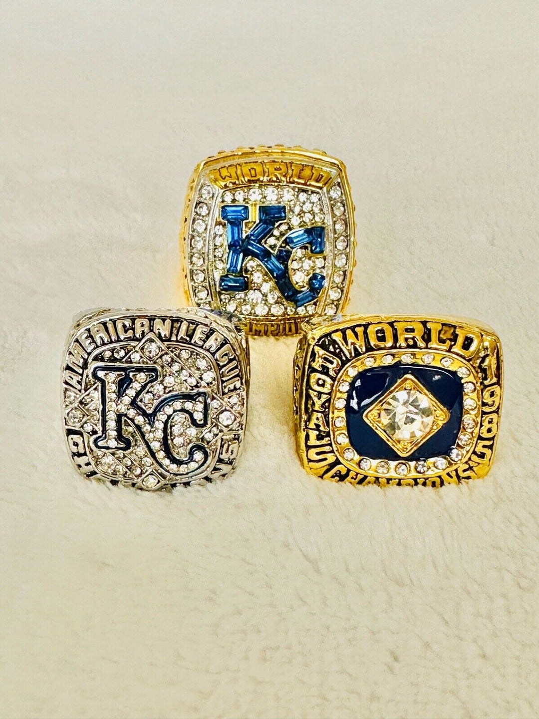 3 PCS Kansas City Royals World Series Ring Set,  SHIP 1985/2014/15 - EB Sports Champion's Cache