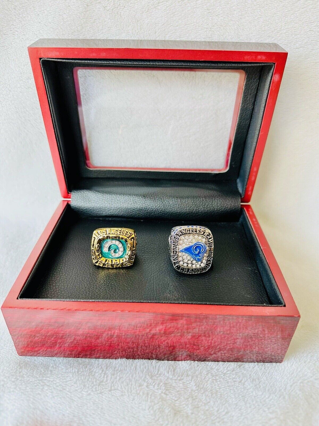 2 PCS LA Louis Rams NFC Championship Ring SET W Box, US SHIP 1979/2018 - EB Sports Champion's Cache