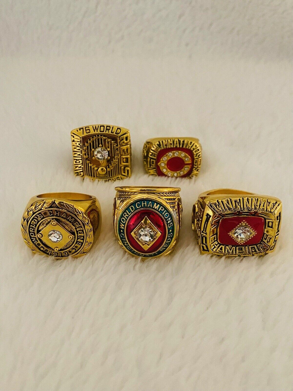 5 PCS CINCINNATI REDS World Series Ring Complete Set W Box,  SHIP - EB Sports Champion's Cache